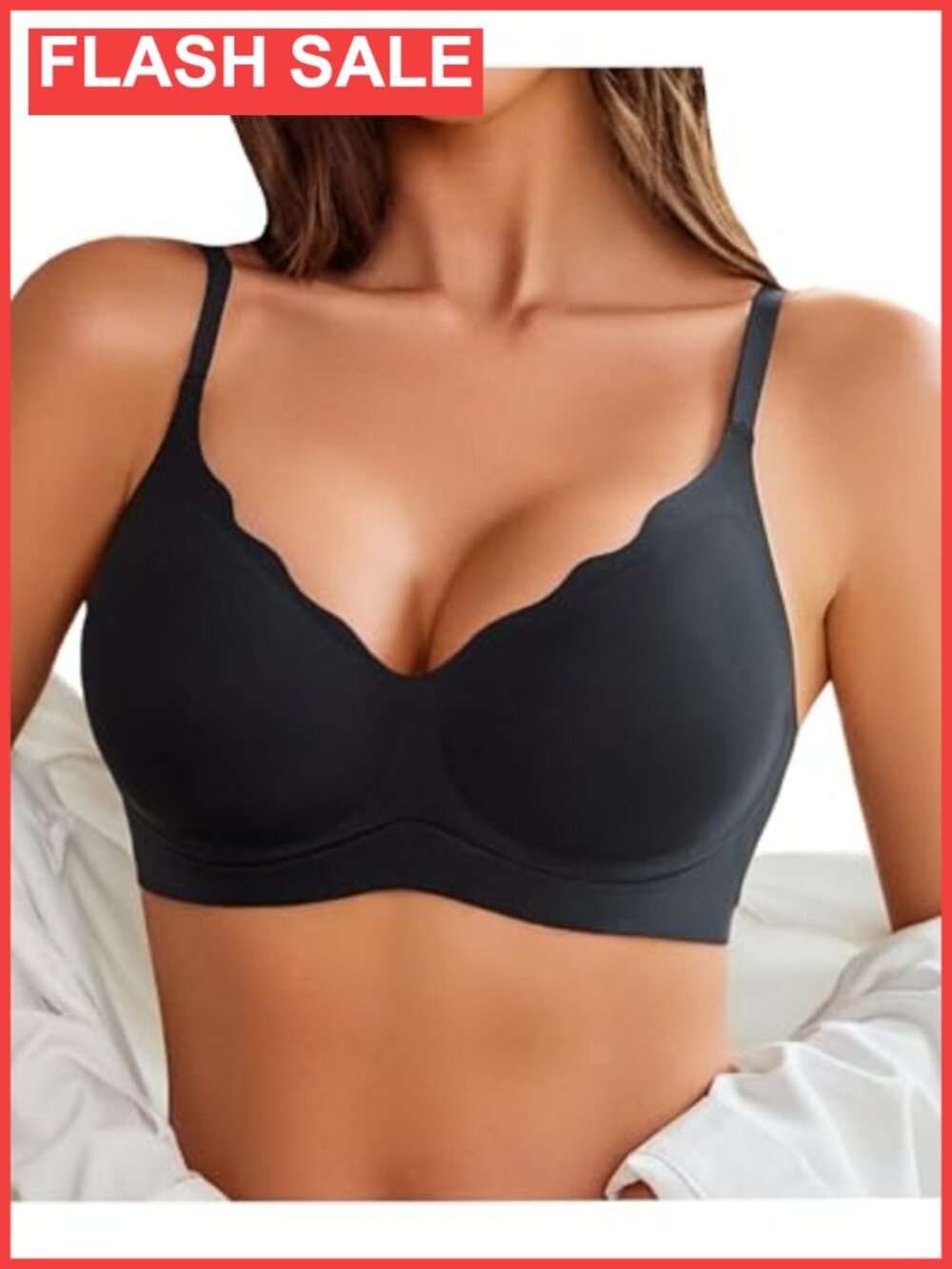 Seamless Wireless Push Up Bra Full Coverage Scalloped Bralette